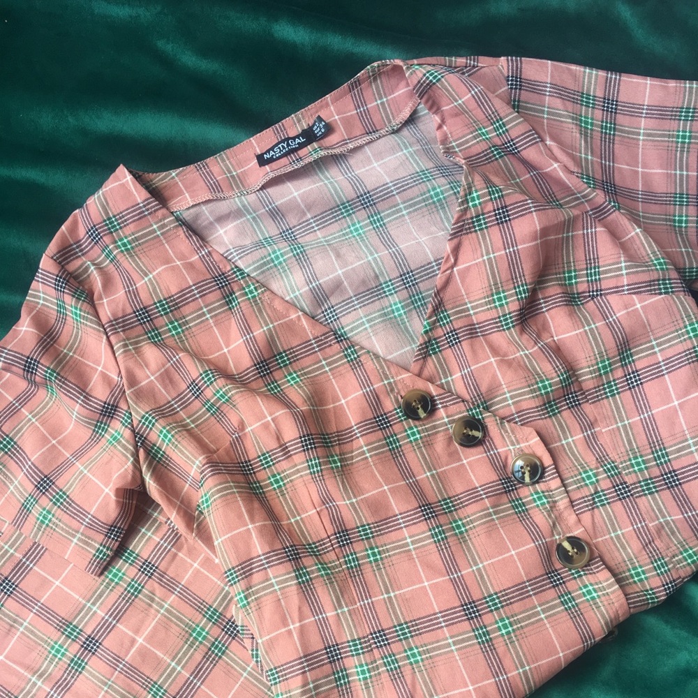 Nastygal pink plaid mini dress